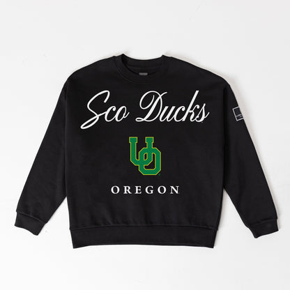 OREGON DUCKS LEGACY CLUB BLACK LABEL PREMIUM FLEECE DROP SHOULDER CREWNECK