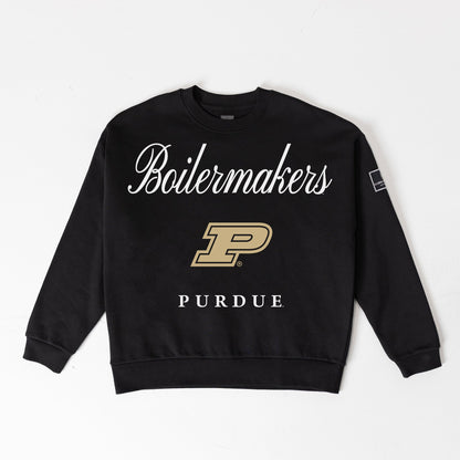 PURDUE BOILERMAKERS LEGACY CLUB BLACK LABEL PREMIUM FLEECE DROP SHOULDER CREWNECK
