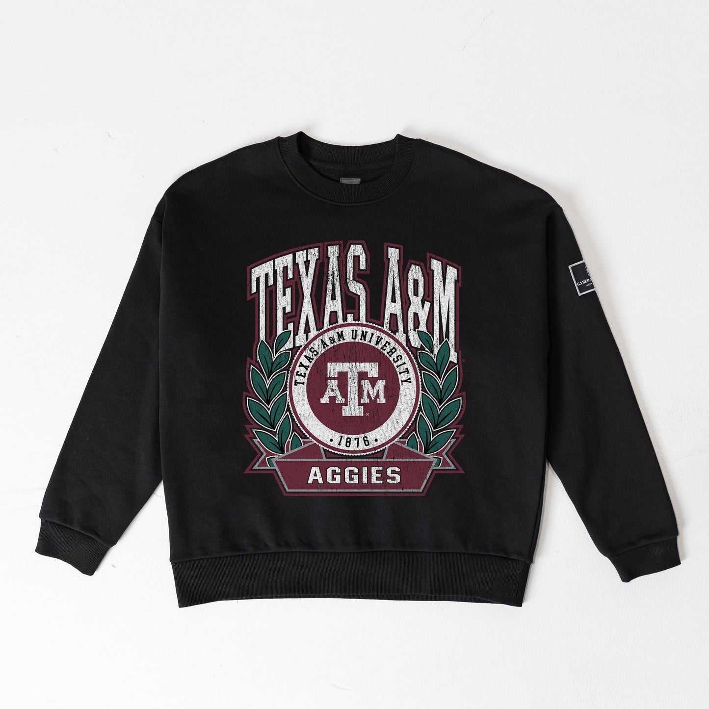 TEXAS A&M AGGIES VICTORY LANE BLACK LABEL PREMIUM FLEECE DROP SHOULDER CREWNECK