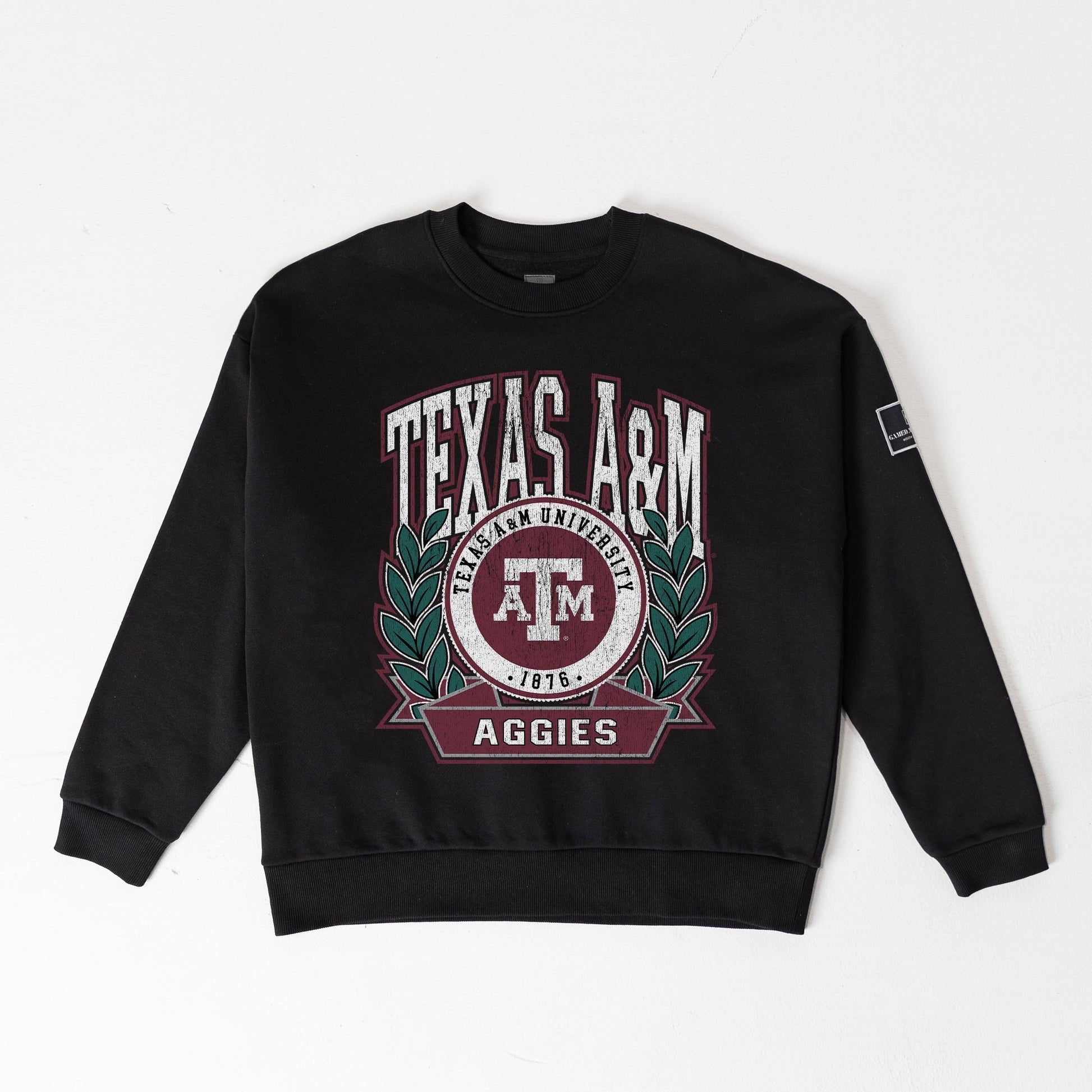 TEXAS A&M AGGIES VICTORY LANE BLACK LABEL PREMIUM FLEECE DROP SHOULDER CREWNECK
