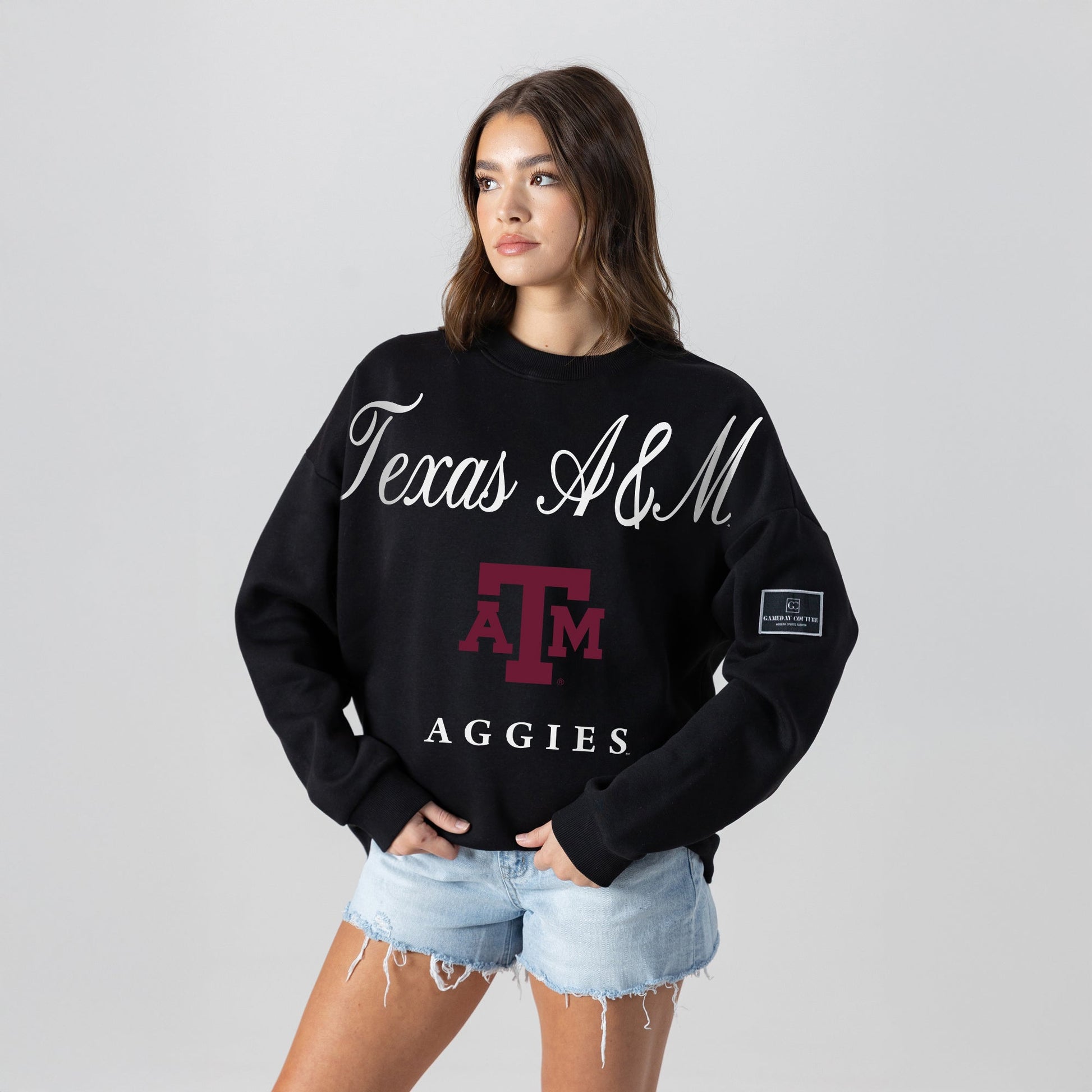 TEXAS A&M AGGIES LEGACY CLUB BLACK LABEL PREMIUM FLEECE DROP SHOULDER CREWNECK