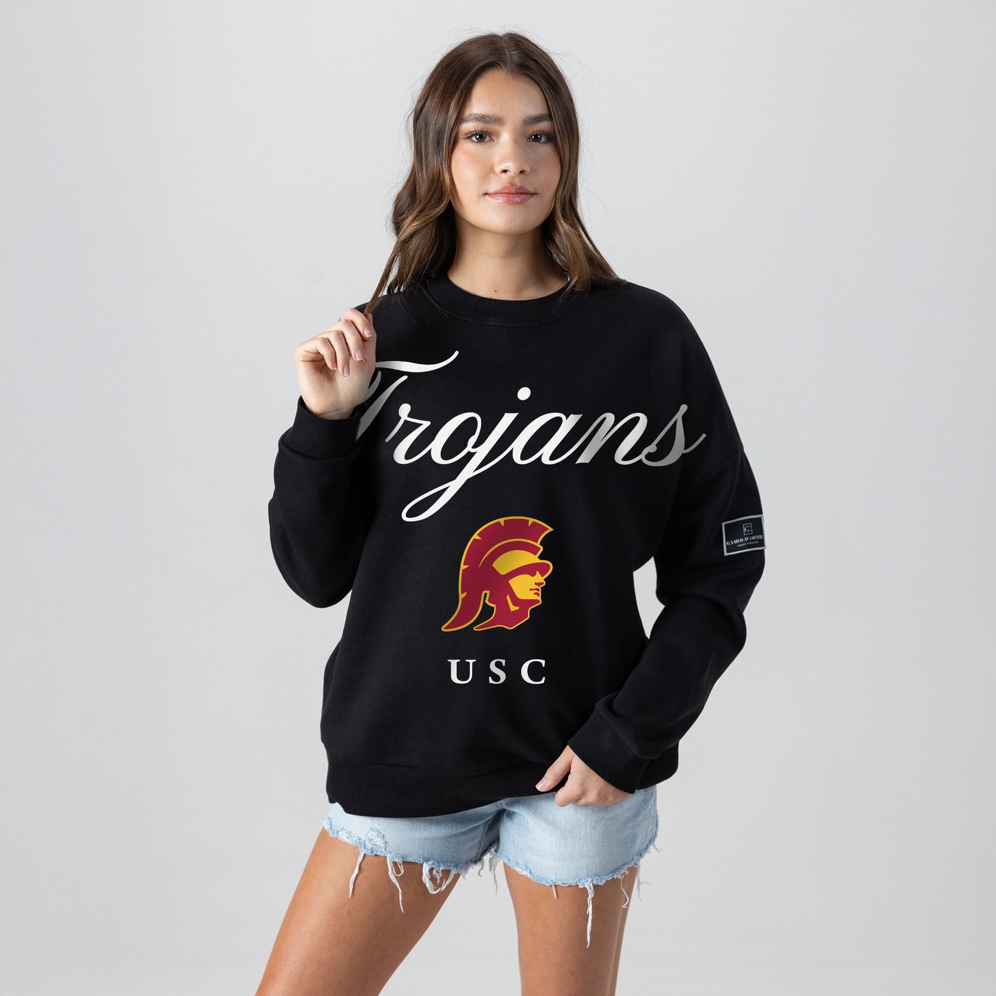 USC TROJANS LEGACY CLUB BLACK LABEL PREMIUM FLEECE DROP SHOULDER CREWNECK