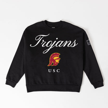 USC TROJANS LEGACY CLUB BLACK LABEL PREMIUM FLEECE DROP SHOULDER CREWNECK