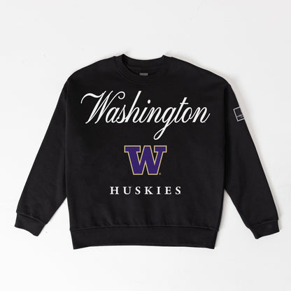 WASHINGTON HUSKIES LEGACY CLUB BLACK LABEL PREMIUM FLEECE DROP SHOULDER CREWNECK