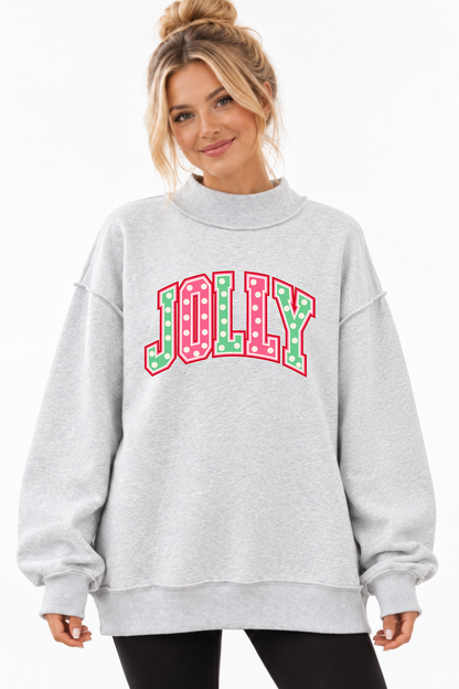 Jolly Pink Green Polka Dot Christmas Mock Neck Sweatshirt