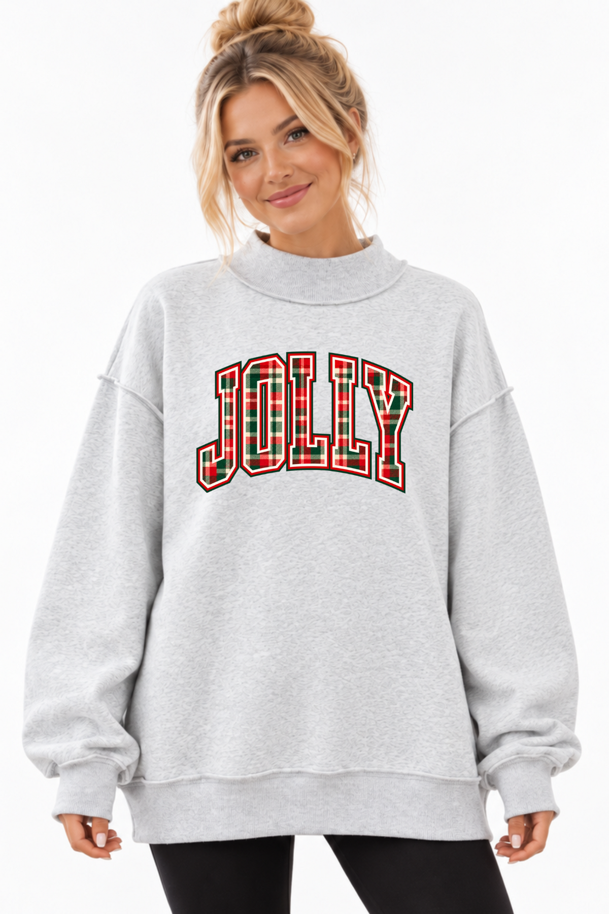 Jolly Red Green Plaid Christmas Mock Neck Sweatshirt