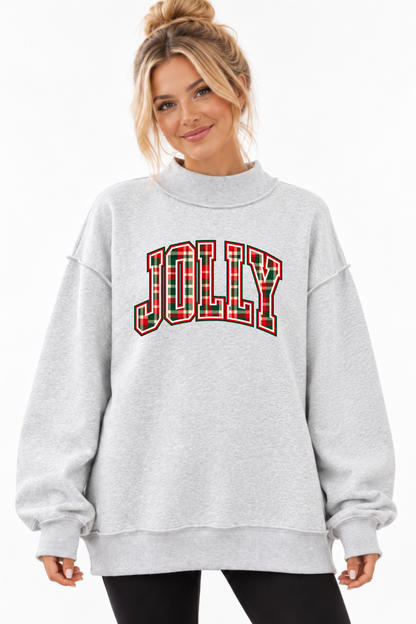 Jolly Red Green Plaid Christmas Mock Neck Sweatshirt