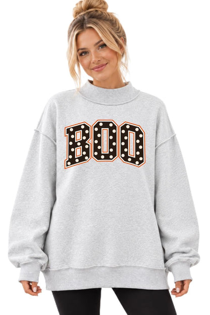 Women’s Halloween Mock Neck Sweatshirt - BOO POLKA DOT