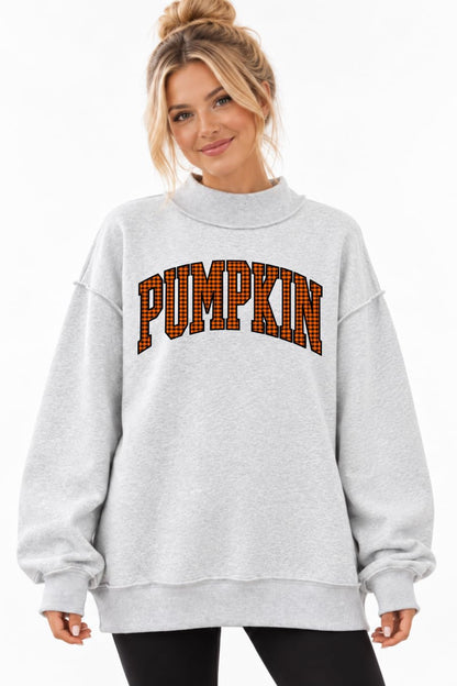 Women’s Halloween Mock Neck Sweatshirt - PUMPKIN PLAID