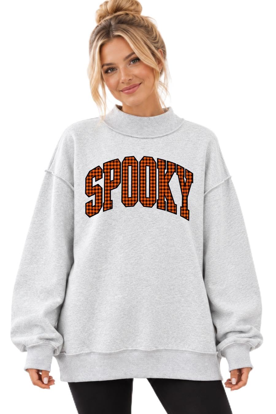 Women’s Halloween Mock Neck Sweatshirt - SPOOKY PLAID