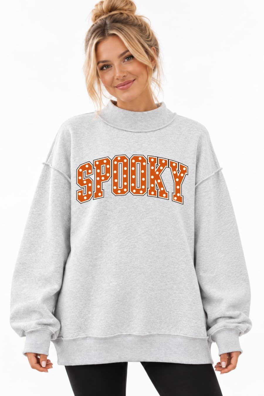 Women’s Halloween Mock Neck Sweatshirt - SPOOKY POLKA DOT