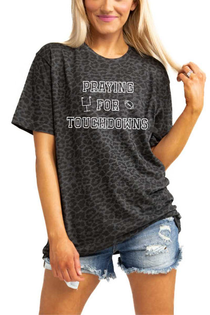 Game Day Football Praying for Touchdowns Leopard Graphic Short Sleeve Crewneck Tee