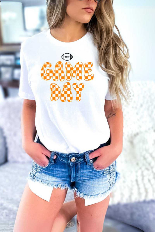 Game Day Checkered Football Graphic Short Sleeve Crewneck Tee