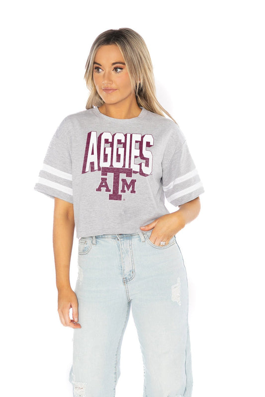 TEXAS A&M AGGIES NO SHORTCUTS DROP SHOULDER MID-CROP TEE