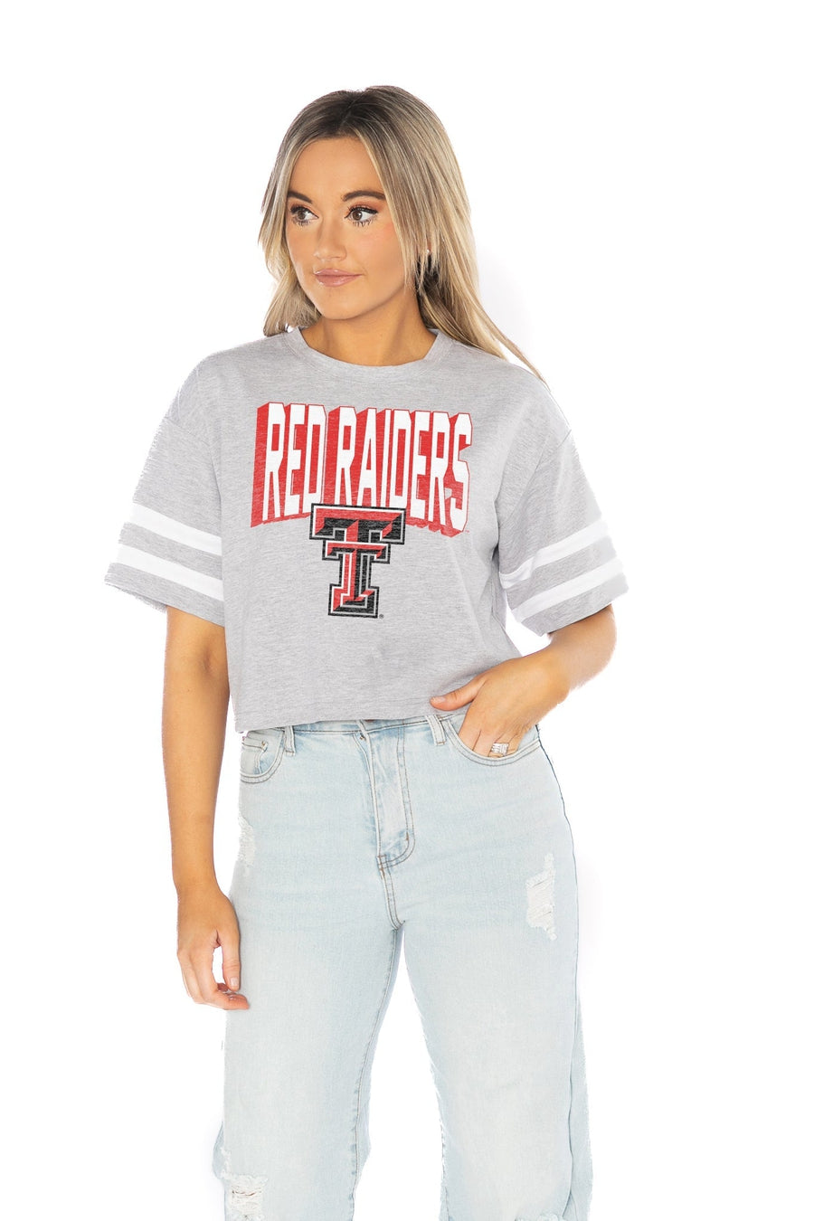 TEXAS TECH RED RAIDERS NO SHORTCUTS DROP SHOULDER MID-CROP TEE