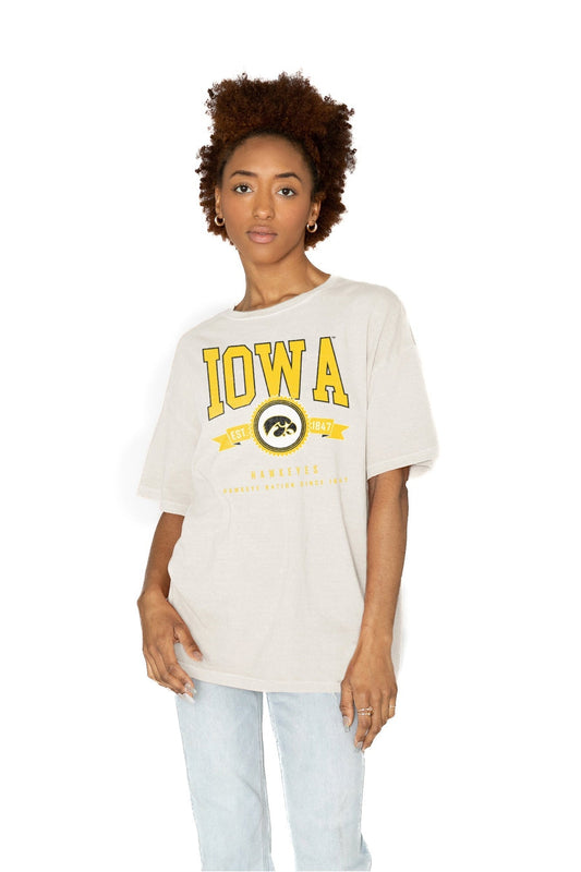 IOWA HAWKEYES GET GOIN' OVERSIZED CREW NECK TEE