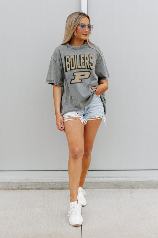 PURDUE BOILERMAKERS SOLID DEFENSE OVERSIZED CREWNECK TEE