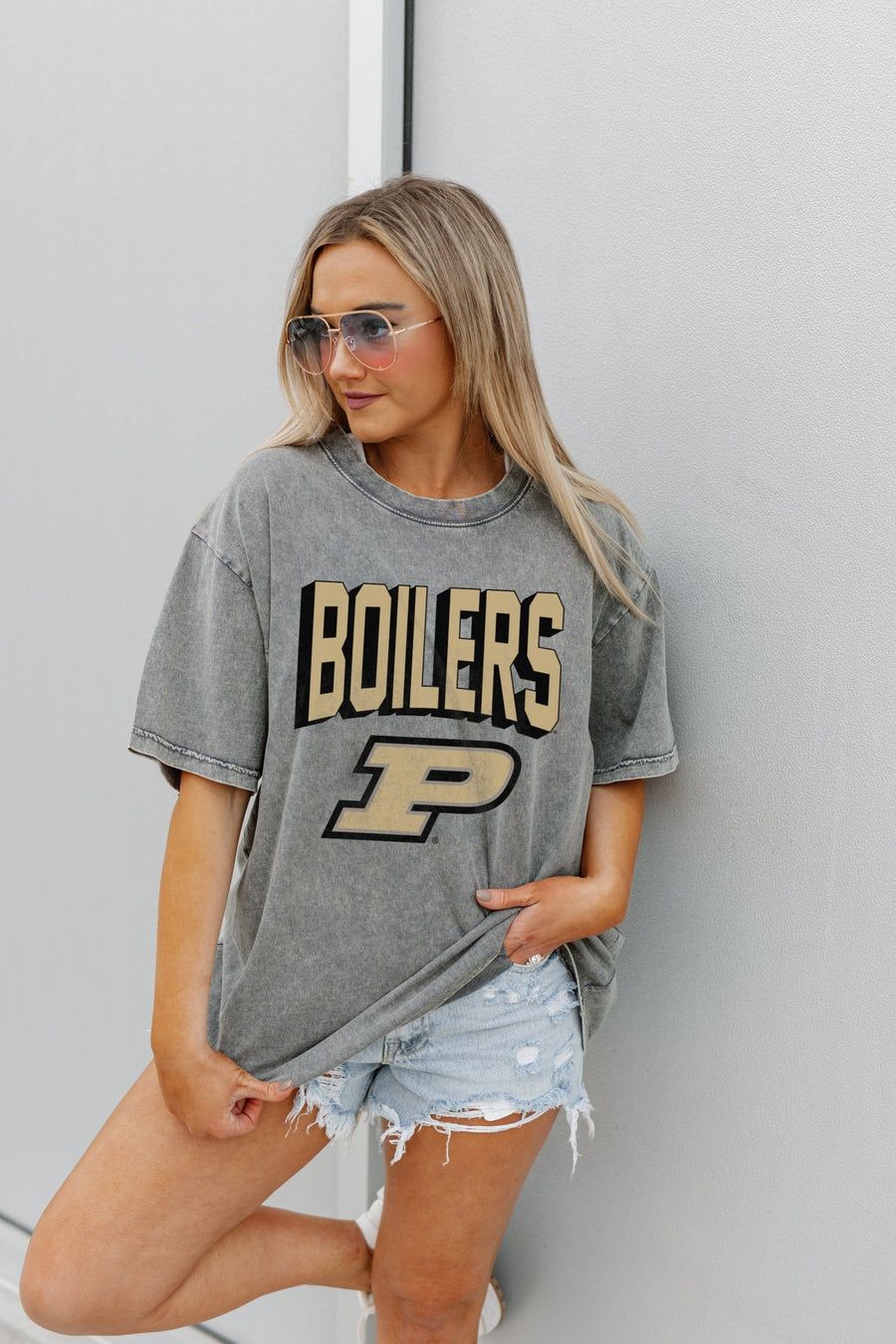 PURDUE BOILERMAKERS SOLID DEFENSE OVERSIZED CREWNECK TEE