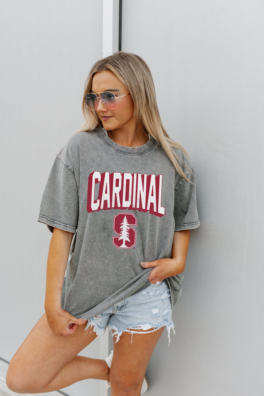STANFORD CARDINAL SOLID DEFENSE OVERSIZED CREWNECK TEE