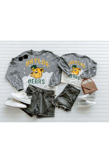BAYLOR BEARS UPCYCLE AND VINTAGE FADED WASH CREWNECK PULLOVER