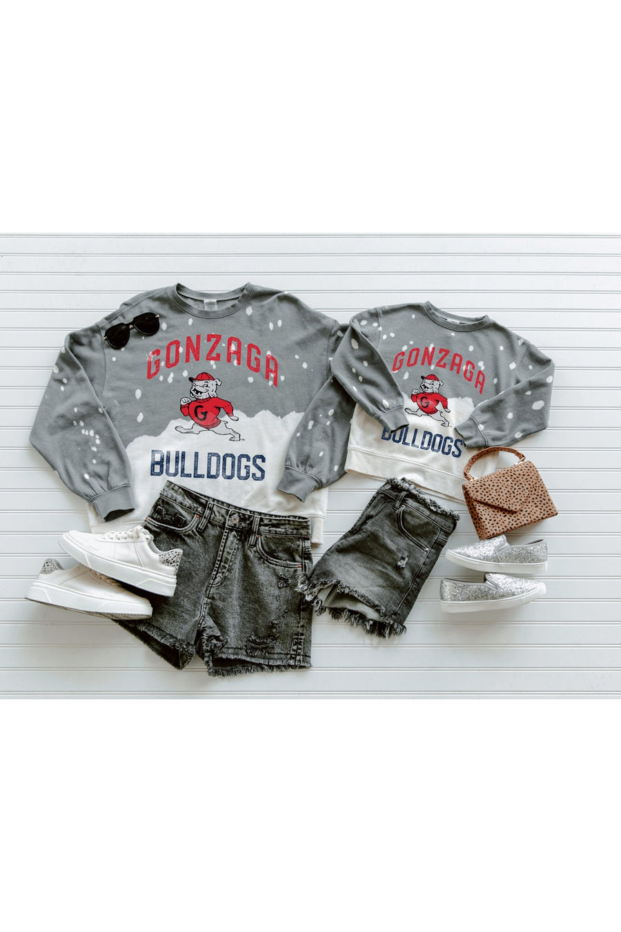 GONZAGA BULLDOGS UPCYCLE AND VINTAGE FADED WASH CREWNECK PULLOVER