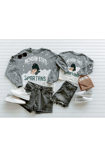 MICHIGAN STATE SPARTANS UPCYCLE AND VINTAGE FADED WASH CREWNECK PULLOVER