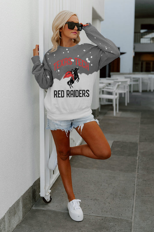 TEXAS TECH RED RAIDERS UPCYCLE AND VINTAGE FADED WASH CREWNECK PULLOVER