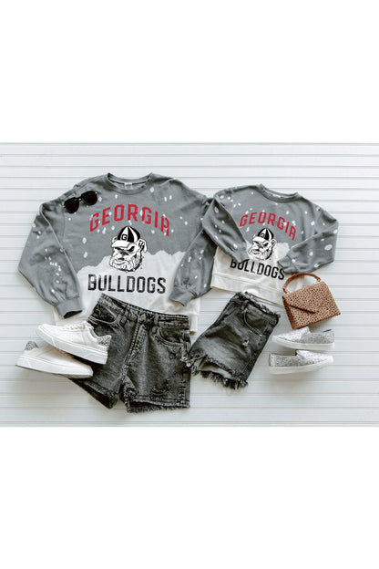 GEORGIA BULLDOGS UPCYCLE AND VINTAGE FADED WASH CREWNECK PULLOVER
