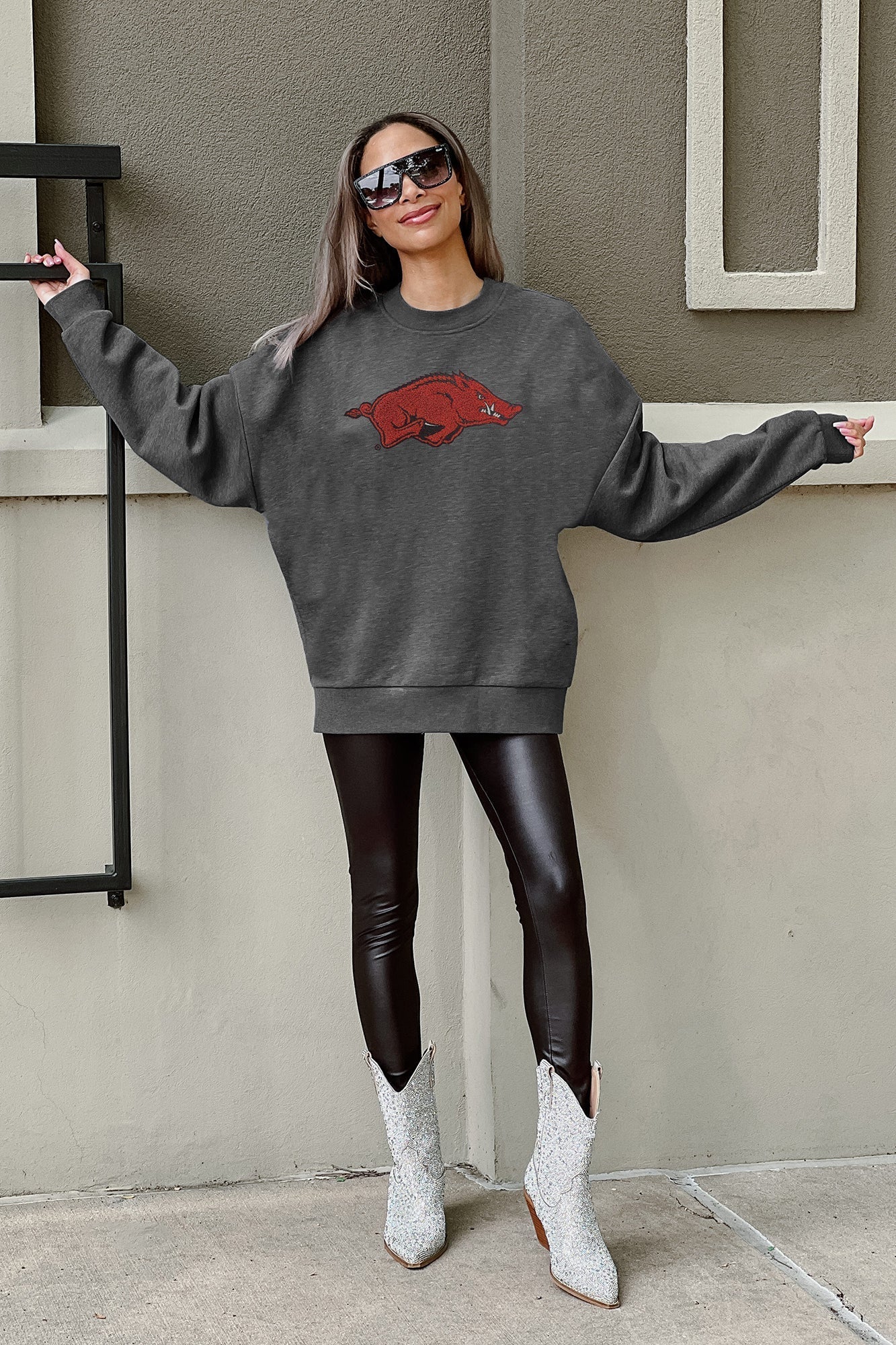 ARKANSAS RAZORBACKS ON THE REBOUND PREMIUM FLEECE DROP SHOULDER CREWNECK PULLOVER