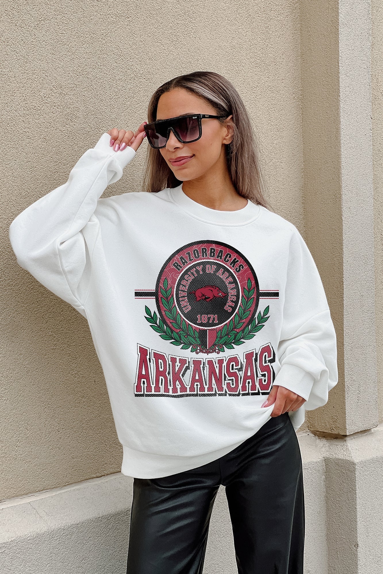 ARKANSAS RAZORBACKS HOT SHOT PREMIUM FLEECE DROP SHOULDER CREWNECK PULLOVER