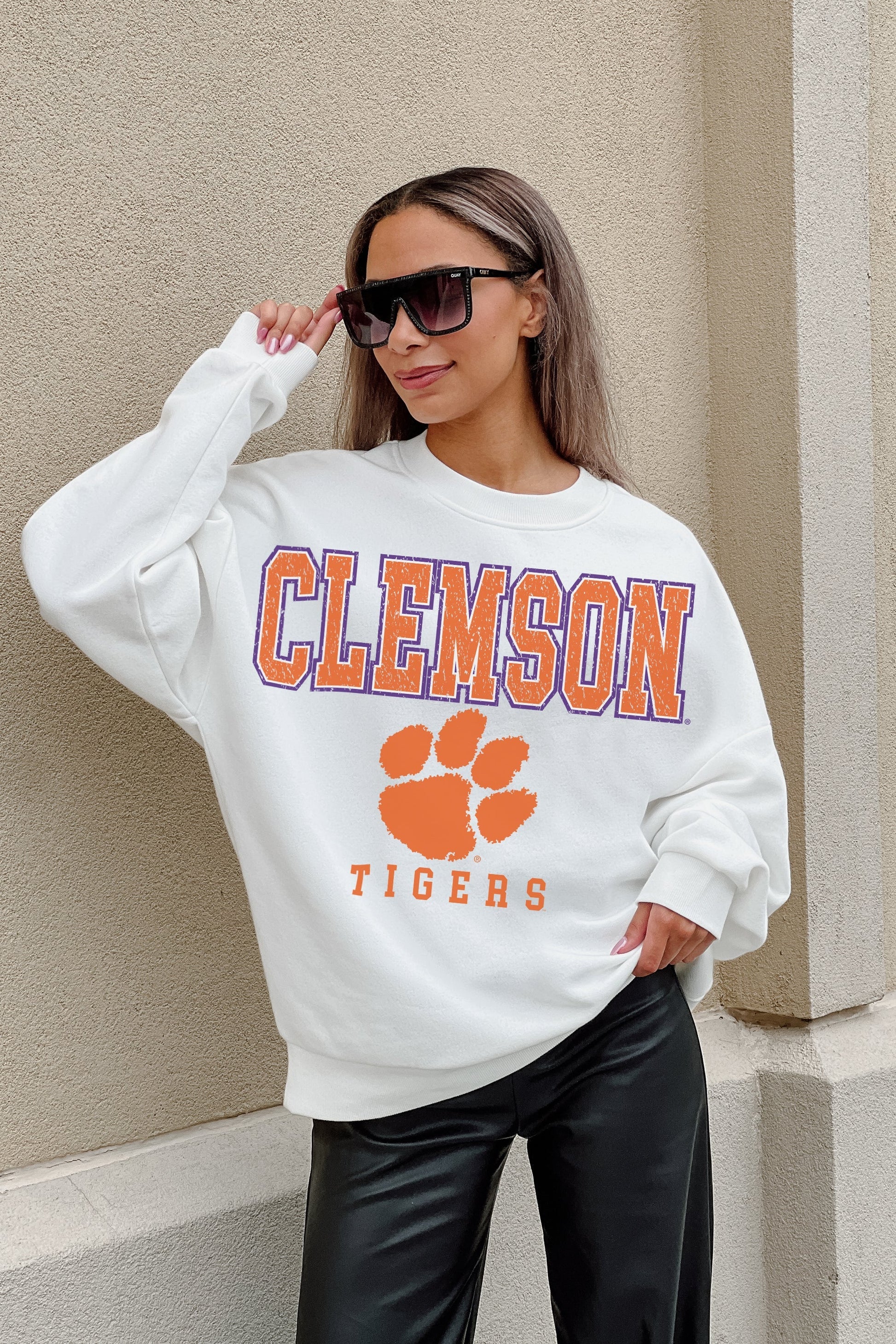 CLEMSON TIGERS FREESTYLE PREMIUM FLEECE DROP SHOULDER CREWNECK PULLOVER