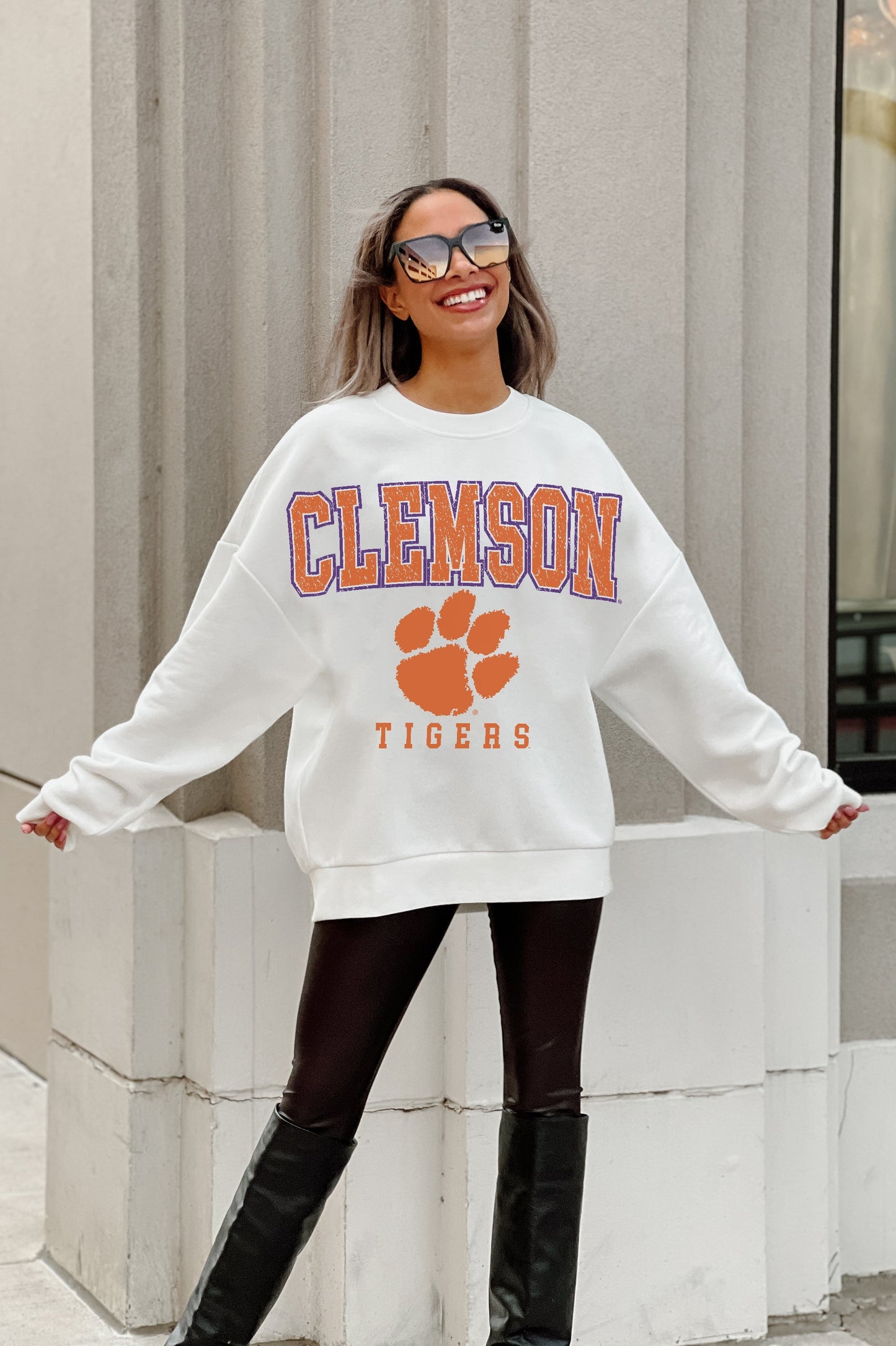 CLEMSON TIGERS FREESTYLE PREMIUM FLEECE DROP SHOULDER CREWNECK PULLOVER