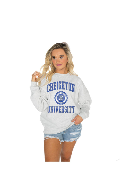 CREIGHTON BLUEJAYS CHANGE THE GAME PREMIUM FLEECE DROP SHOULDER CREWNECK PULLOVER