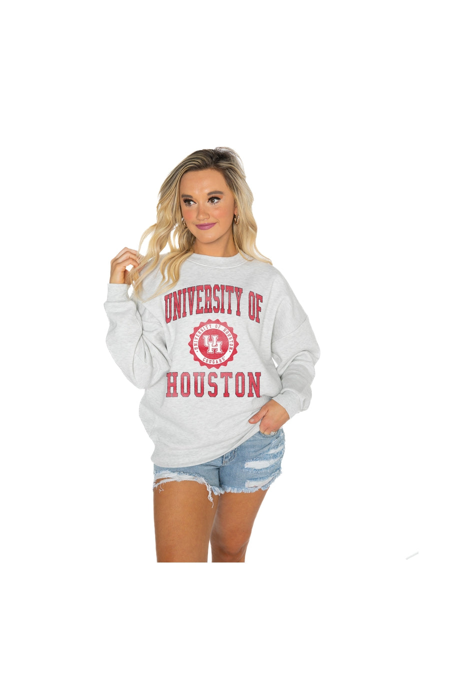 HOUSTON COUGARS CHANGE THE GAME PREMIUM FLEECE DROP SHOULDER CREWNECK PULLOVER