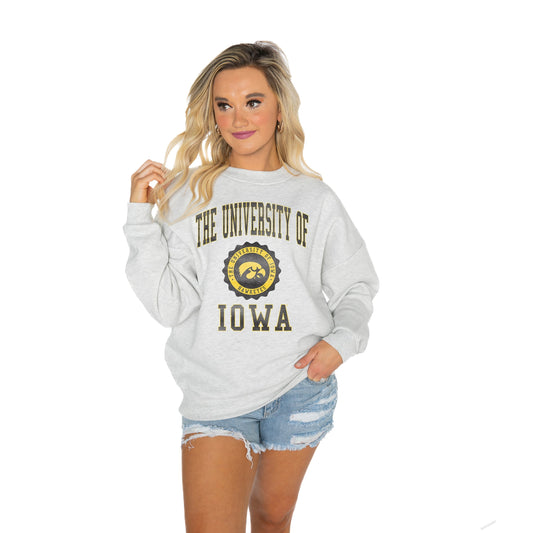 IOWA HAWKEYES CHANGE THE GAME PREMIUM FLEECE DROP SHOULDER CREWNECK PULLOVER