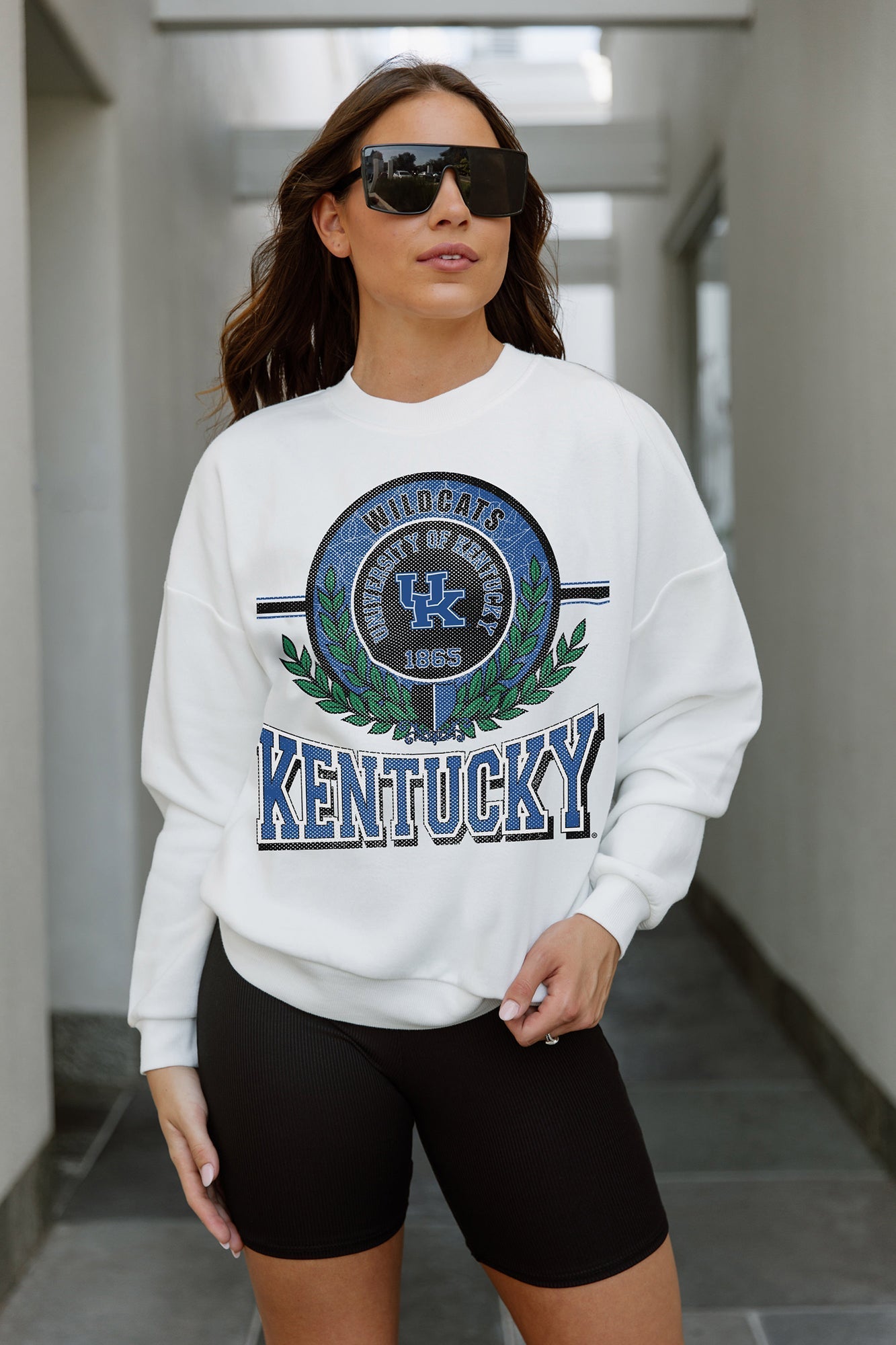 KENTUCKY WILDCATS HOT SHOT PREMIUM FLEECE DROP SHOULDER CREWNECK PULLOVER