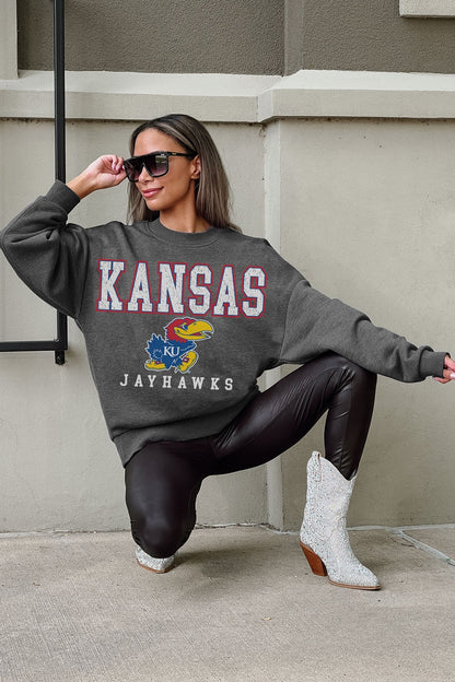 KANSAS JAYHAWKS EASY STREET PREMIUM FLEECE DROP SHOULDER CREWNECK PULLOVER