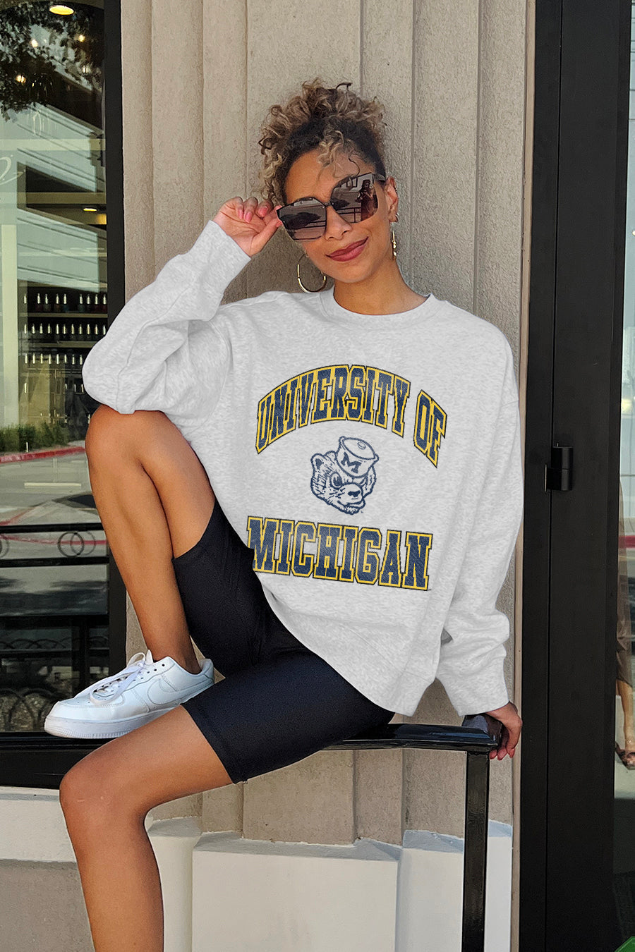 MICHIGAN WOLVERINES HANG TIME PREMIUM FLEECE DROP SHOULDER CREWNECK PULLOVER