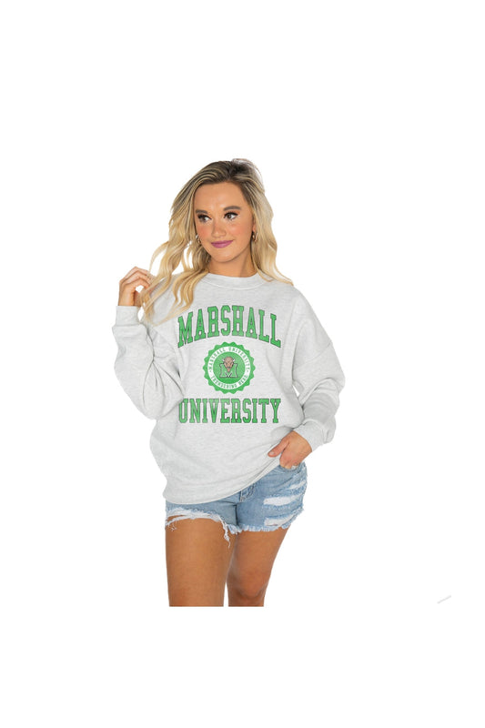 MARSHALL THUNDERING HERD CHANGE THE GAME PREMIUM FLEECE DROP SHOULDER CREWNECK PULLOVER
