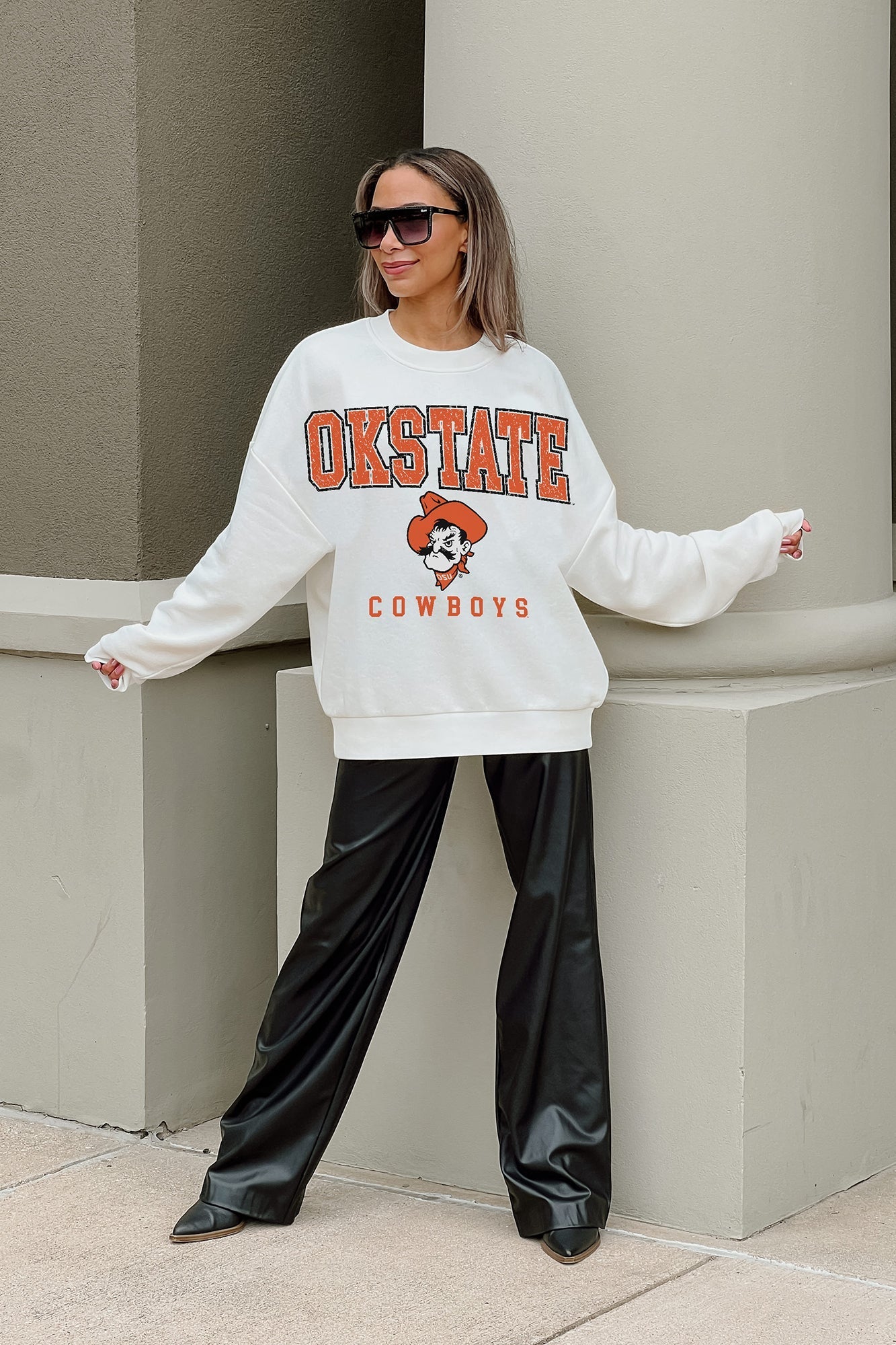 OKLAHOMA STATE COWBOYS FREESTYLE PREMIUM FLEECE DROP SHOULDER CREWNECK PULLOVER