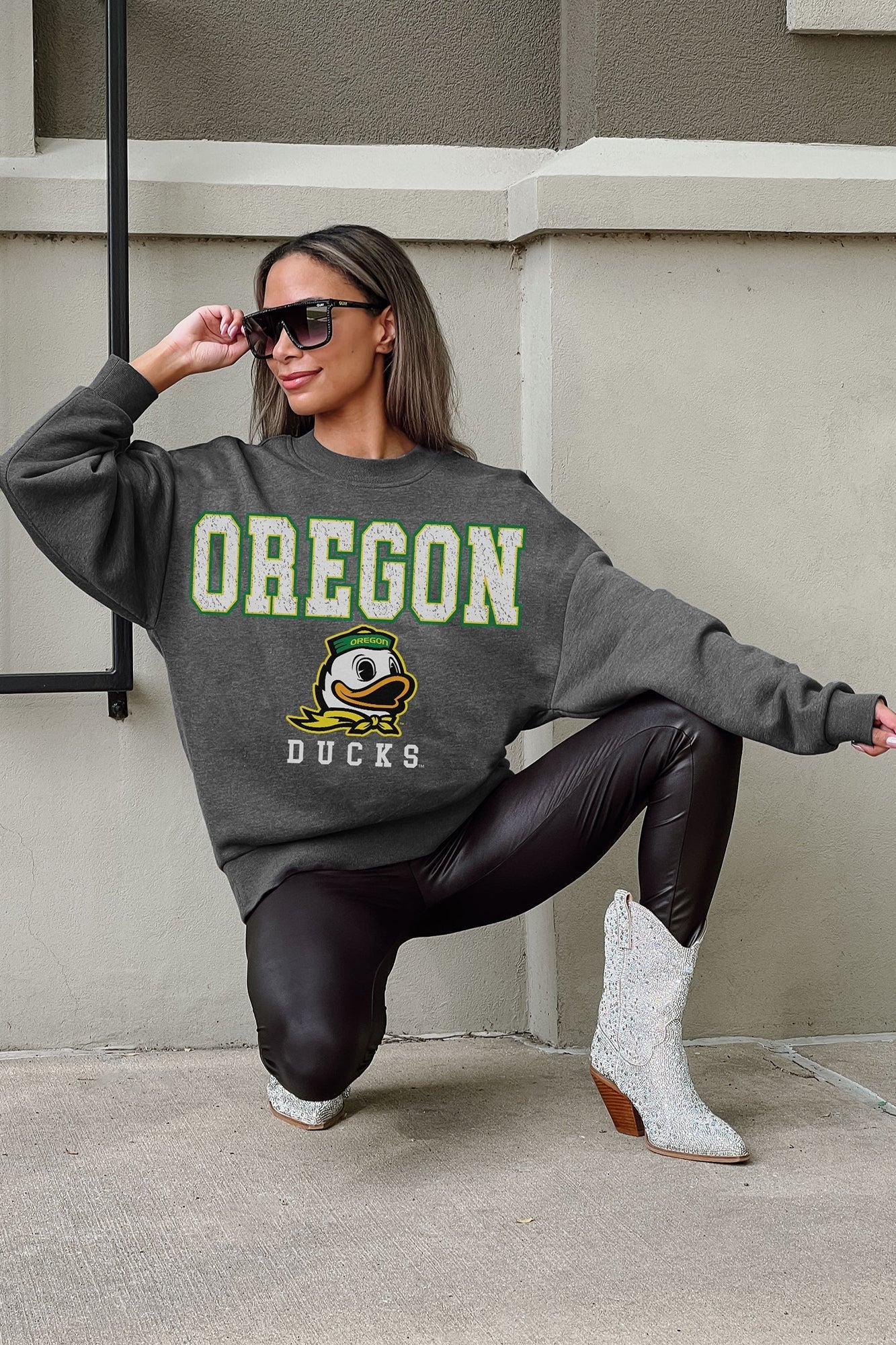 OREGON DUCKS EASY STREET PREMIUM FLEECE DROP SHOULDER CREWNECK PULLOVER