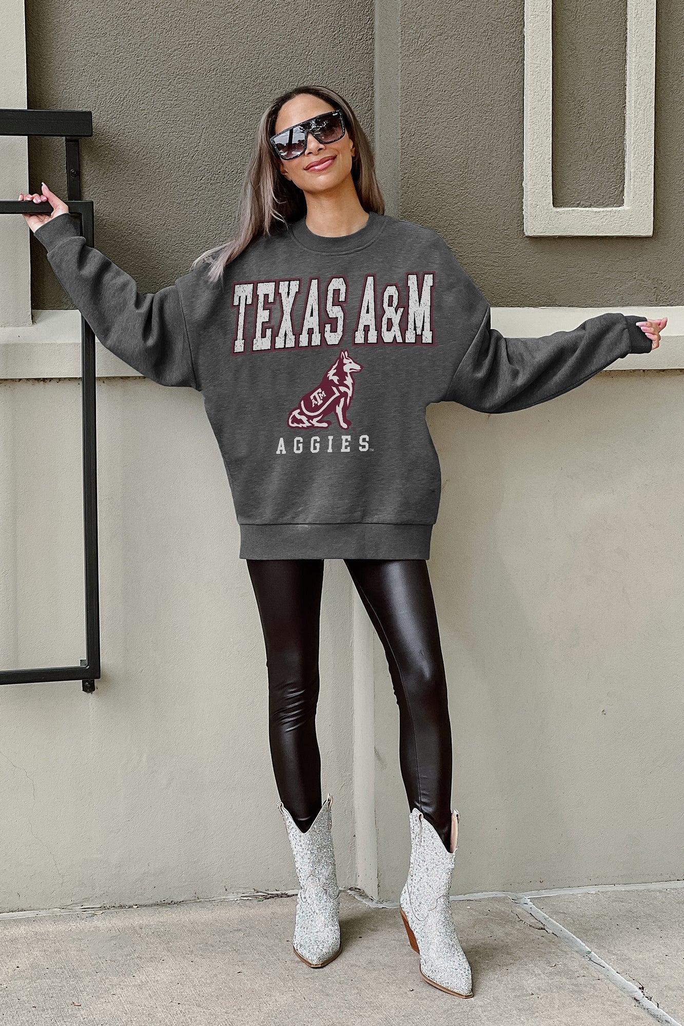 TEXAS A&M AGGIES EASY STREET PREMIUM FLEECE DROP SHOULDER CREWNECK PULLOVER