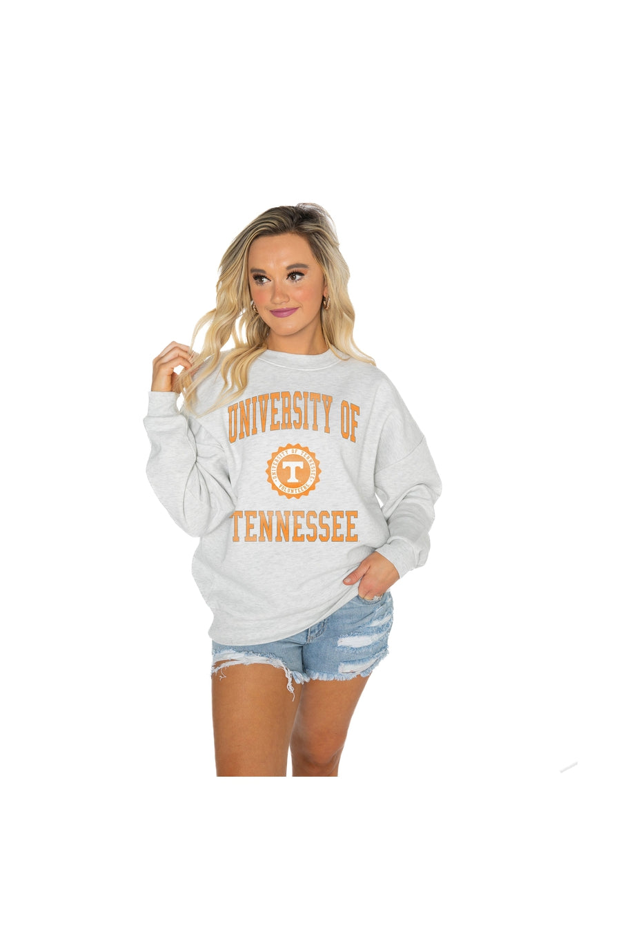 TENNESSEE VOLUNTEERS CHANGE THE GAME PREMIUM FLEECE DROP SHOULDER CREWNECK PULLOVER