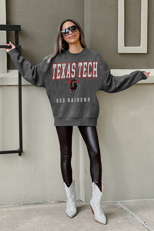 TEXAS TECH RED RAIDERS EASY STREET PREMIUM FLEECE DROP SHOULDER CREWNECK PULLOVER