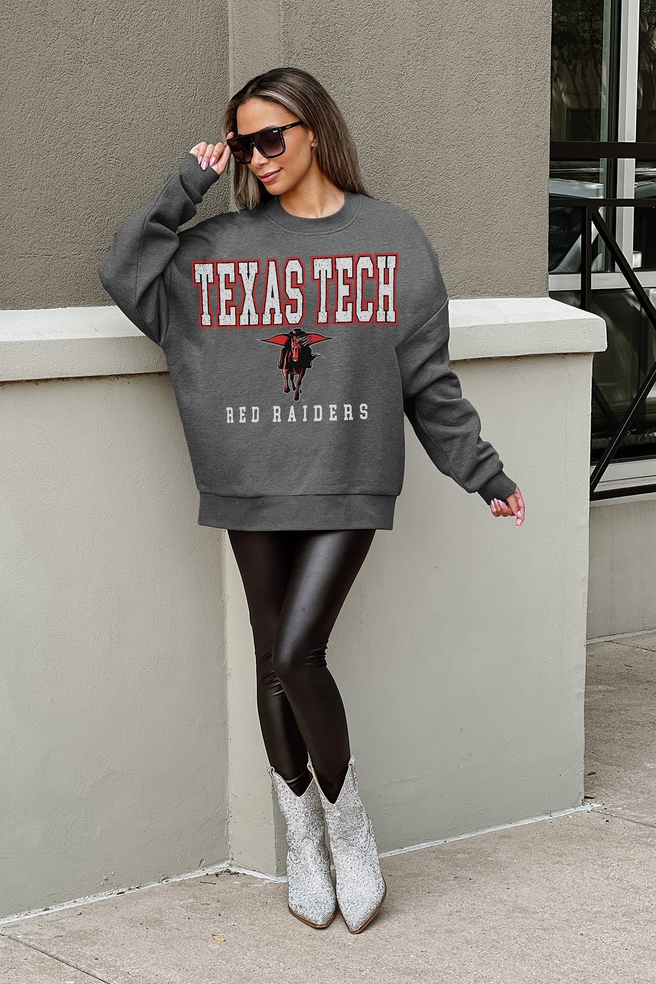 TEXAS TECH RED RAIDERS EASY STREET PREMIUM FLEECE DROP SHOULDER CREWNECK PULLOVER