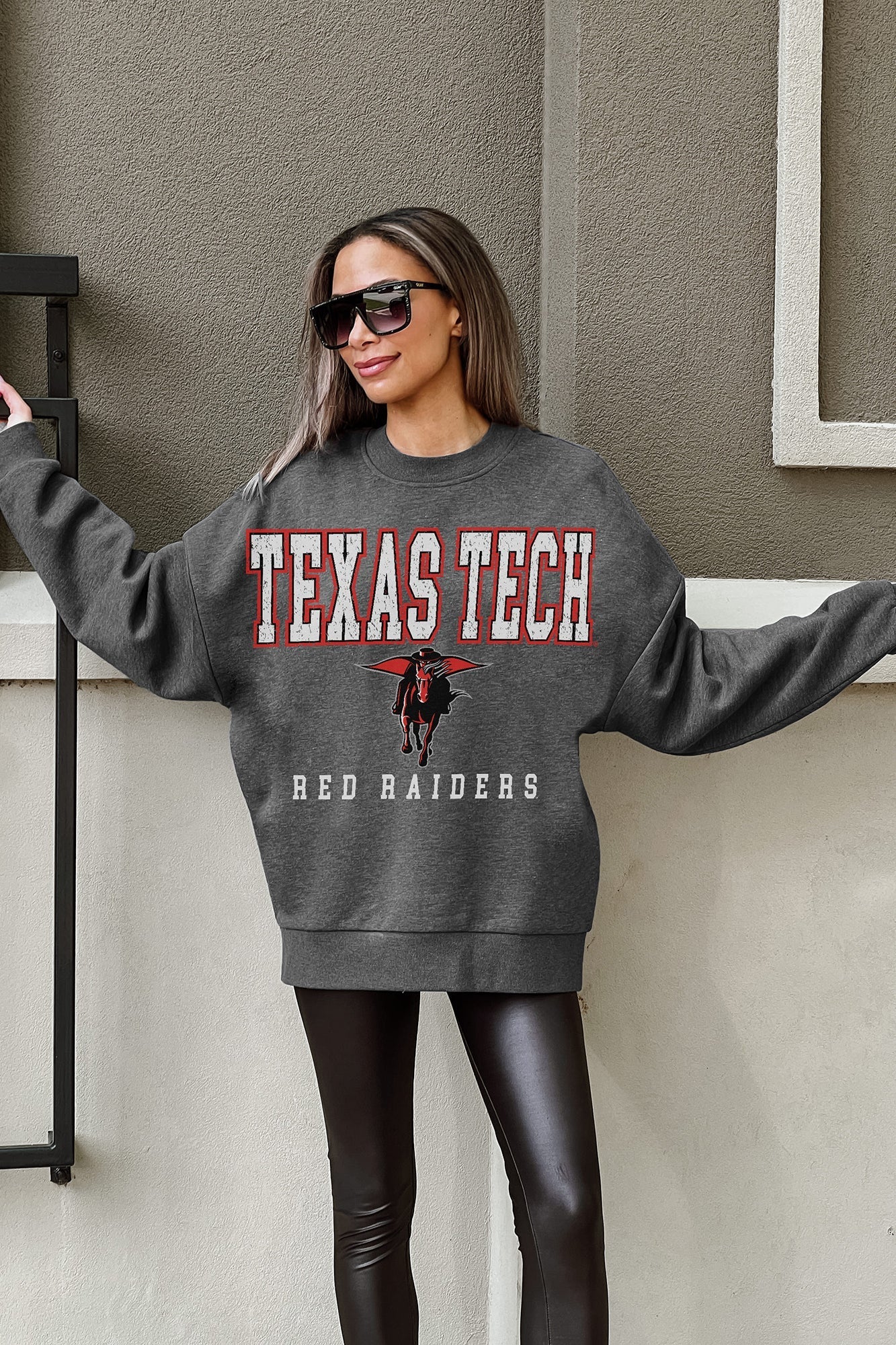 TEXAS TECH RED RAIDERS EASY STREET PREMIUM FLEECE DROP SHOULDER CREWNECK PULLOVER