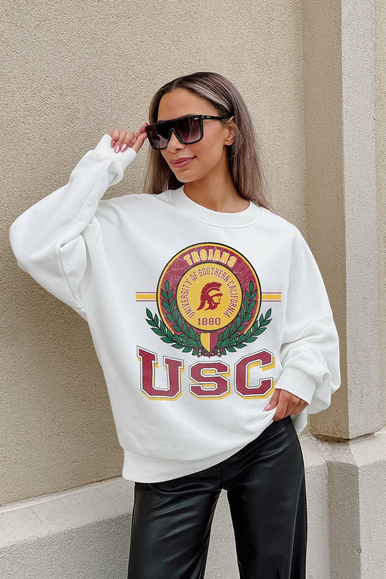 USC TROJANS HOT SHOT PREMIUM FLEECE DROP SHOULDER CREWNECK PULLOVER