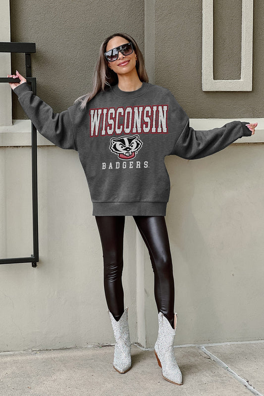 WISCONSIN BADGERS EASY STREET PREMIUM FLEECE DROP SHOULDER CREWNECK PULLOVER