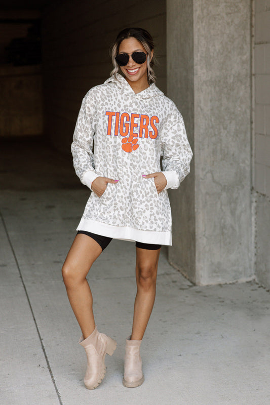 CLEMSON TIGERS FIERCE FAN SIDE SPLIT LEOPARD HOODIE