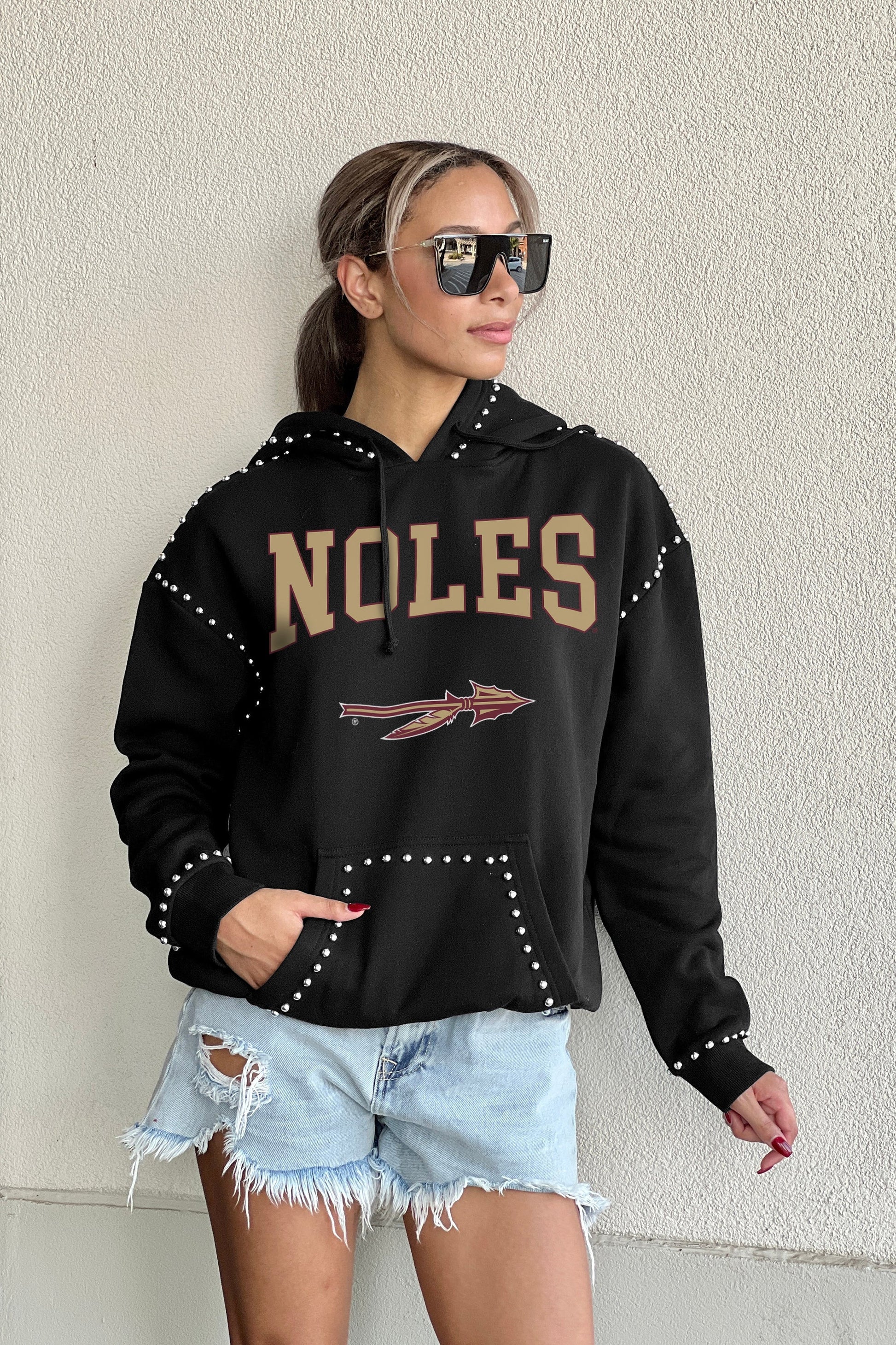 FLORIDA STATE SEMINOLES BELLE OF THE BALL STUDDED DETAIL FLEECE FRONT POCKET HOODIE